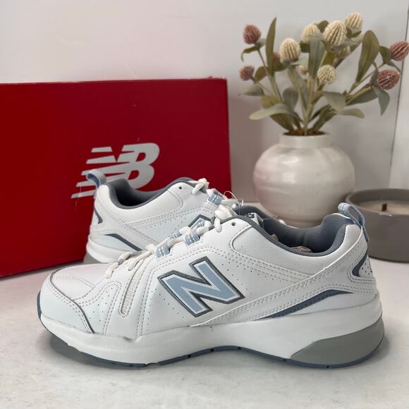 New Balance WX608V5 Faux Leather Sneakers White/Blue Women 8 Wide Tried On - Picture 6 of 10